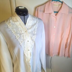 Two Christina & Jill Long Sleeved Blouses White & Pink Size 6